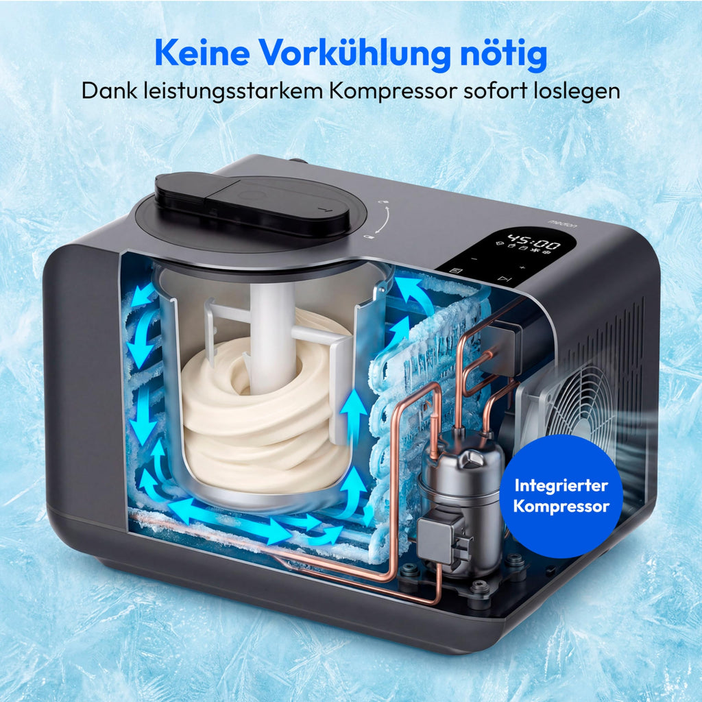 Eismaschine mit Kompressor für Eiscreme, Joghurt und Slush, 1,5 Liter, ohne Vorkühlen