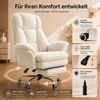 Bürostuhl mit Fußstütze und 135° verstellbarer Rückenlehne, Home Office, Teddy-Stoff