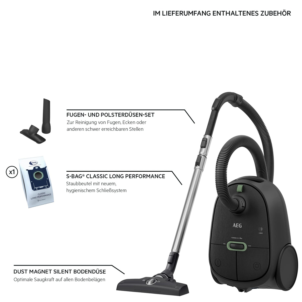 Staubsauger mit Beutel CLEAN 6000, 850 W, inkl. Bodendüse, Fugendüse, Mini-Polsterdüse und Staubbeutel