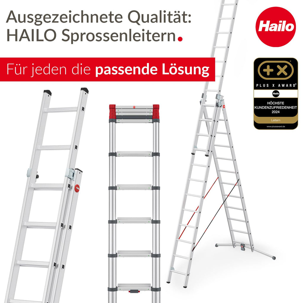 Multifunktionsleiter Alu 4x5 Sprossen mit Sicherheitsgelenken und Rastgriffen, höhenverstellbar bis 150 kg