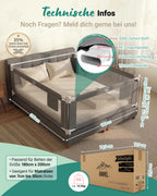 Bettgitter Rausfallschutz für Boxspringbett 180x200 cm, 3-Seiten-Komplettset mit Stange, höhenverstellbar 74-95 cm, grau