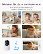 Babyphone mit 2 Kameras und 7"""" HD-Display, Split-Screen-Überwachung ohne WLAN, 6000mAh Akku, Nachtsicht und VOX-Modus