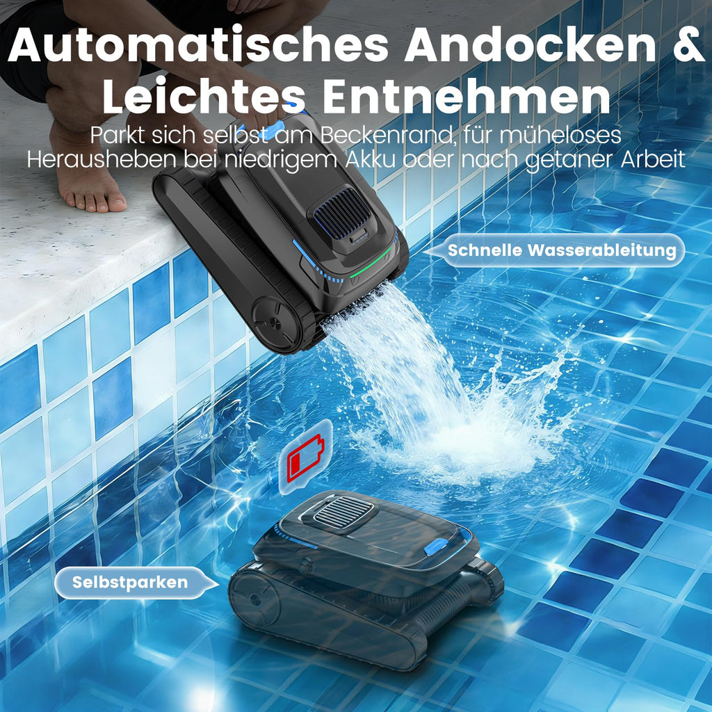 Kabelloser Poolroboter PC10 für Boden, Wand und Wasserlinie, 18.927 LPH Saugleistung, 4-Liter-Filterkorb
