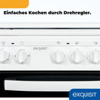 Freistehender Elektroherd EH9-3-090weiss, 50 cm breit, 48 l Backofen mit 4 Kochplatten und Energieklasse A, inkl. Grillrost und Backblech