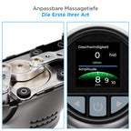 Massagepistole mit variabler Amplitude 8–12 mm und interaktiver App, 8 Aufsätzen und 4000 mAh Akku