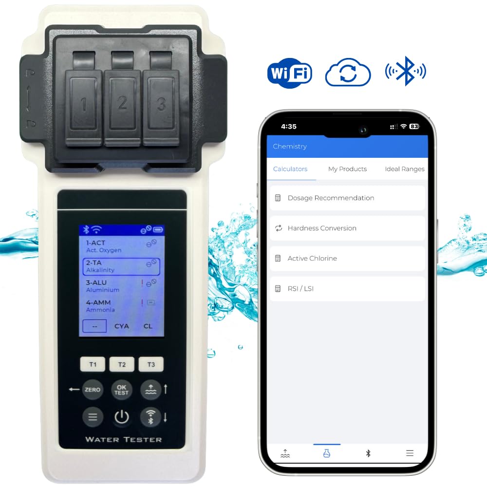 PoolLab 2.0 Wasseranalyse-Set mit Aufbewahrungskoffer und Wasserstandsausgleicher, 27 Parameter, WiFi und Bluetooth