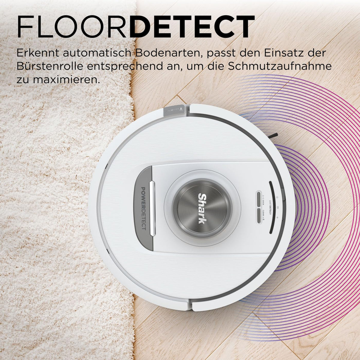 Saugroboter mit selbstentleerender Basis, 3D- und 360°-LiDAR-Navigation, Schmutzerkennung, Weiß
