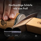 Rollschleifer Messerschärfer aus Eiche mit Diamant- und Keramikscheibe, magnetischer Schleiflehre sowie 15°- und 20°-Winkel
