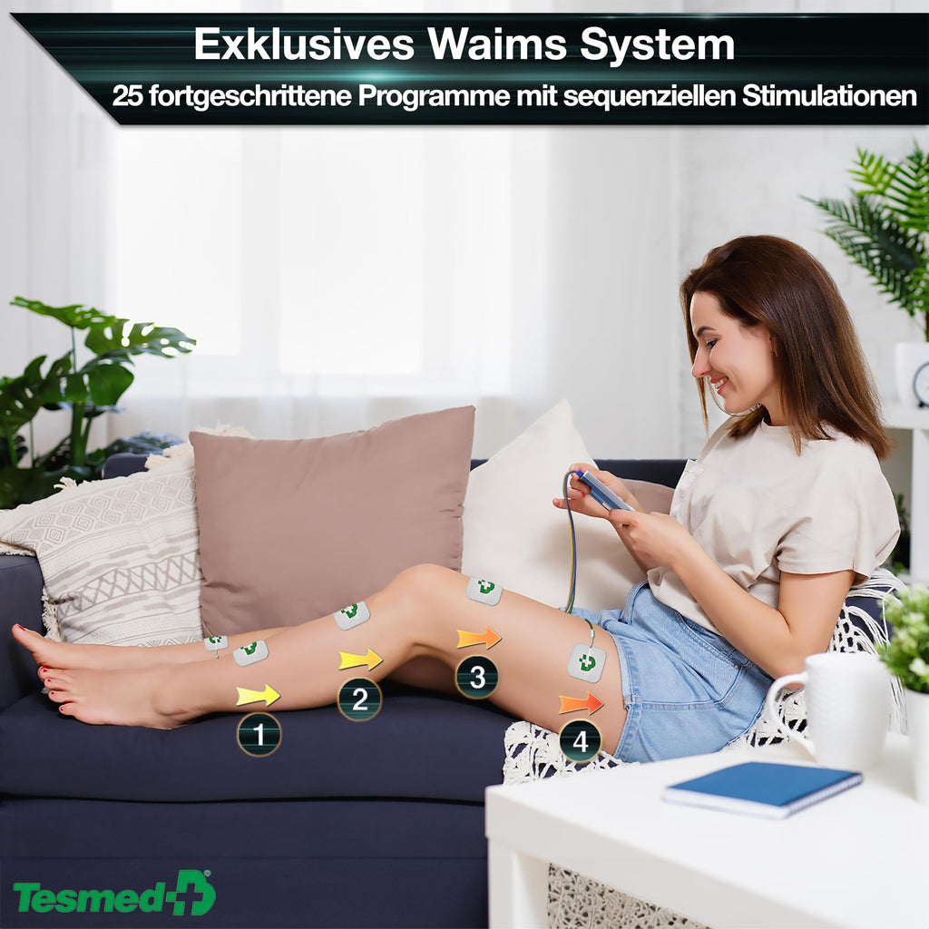 TENS-EMS-Massagegerät mit 4 Kanälen, 115 Programmen und 99 Intensitätsstufen, wiederaufladbar über USB