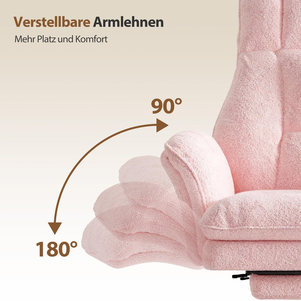 Bürostuhl mit Fußstütze und 135° verstellbarer Rückenlehne, Home Office, Teddy-Stoff