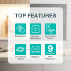 Einbaubackofen 73 L mit BigSpace und Heißluft, 9 Funktionen, EcoClean-Email, EEK A, 250 °C