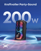 Partybox A31A3 200 W Bluetooth-Lautsprecher mit KI-Karaoke 12 Stunden Akkulaufzeit und 2 kabellosen Mikrofonen