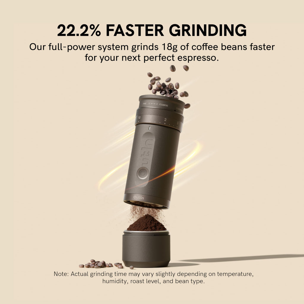 Elektrische Kaffeemühle Fino mit Kegelmahlwerk aus Edelstahl, 28 Mahlgrade, USB-C, tragbar, Tundra Brown