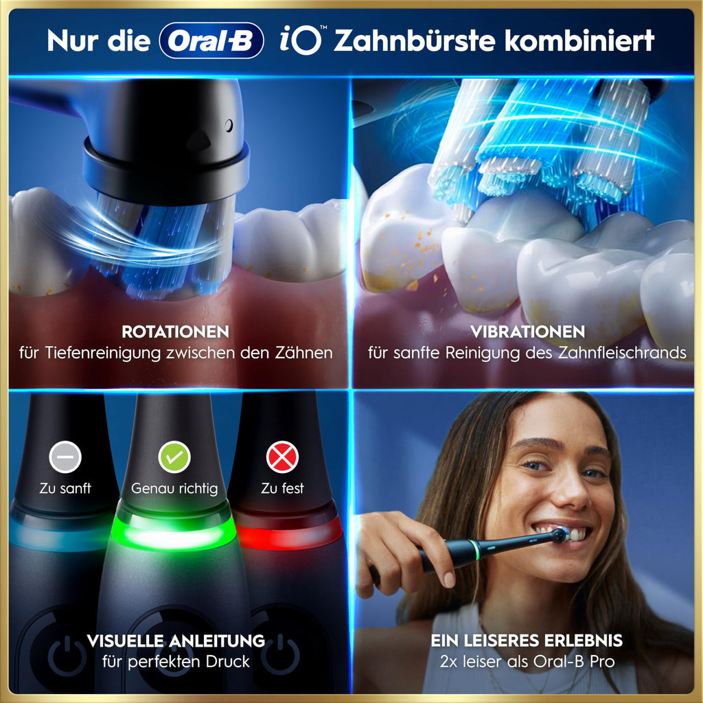Elektrische Zahnbürste iO Series 9 mit 3 Aufsteckbürsten, 7 Putzmodi, magnetischer Schnellladestation und Reise-Etui, Black Onyx