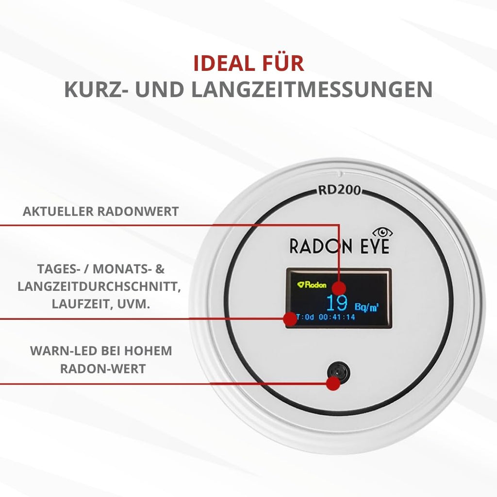 Digitales Radonmessgerät RadonEye RD200 für Zuhause, Keller und Arbeitsplatz mit Echtzeitmessung, App und Langzeitmessung