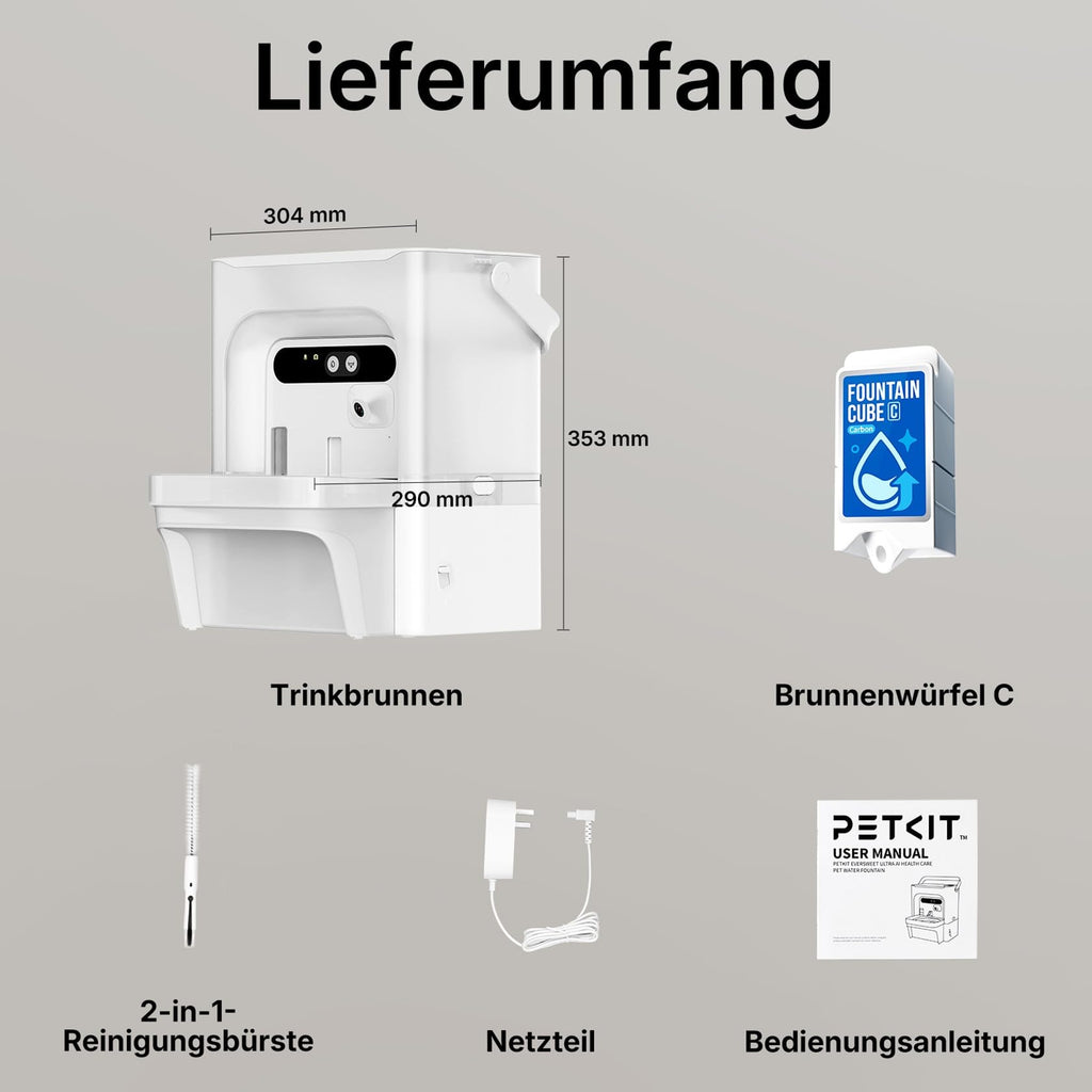 Katzen Trinkbrunnen EverSweet Ultra 5 L mit KI-Kamera Frisch- und Abwassertrennung App-Steuerung 2,4 und 5 GHz WLAN