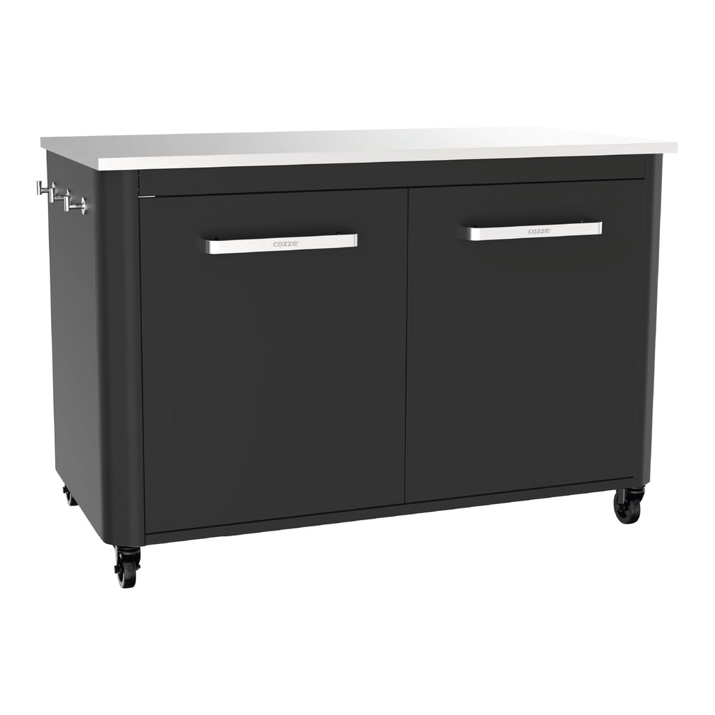 Outdoor-Gartenschrank mit Edelstahl-Arbeitsplatte, 2 Türen und 4 Rollen, 127 x 67 x 90 cm