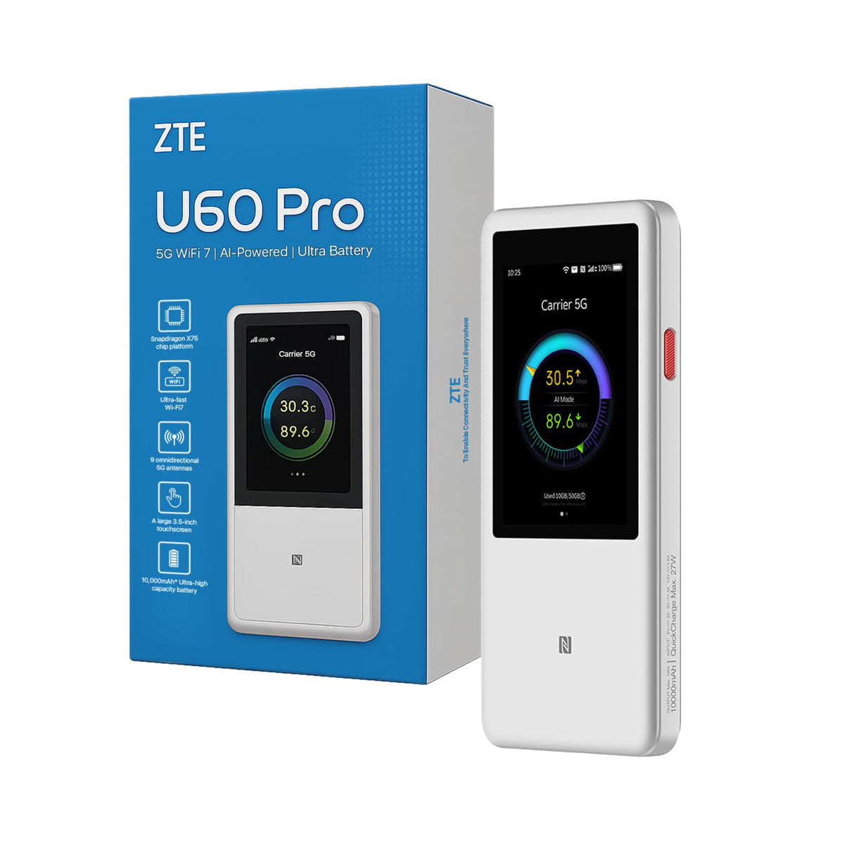 5G Pocket-Router MU5250 mit Wi-Fi 7, 10.000-mAh-Akku und 27-W-Schnellladung, für bis zu 64 Geräte