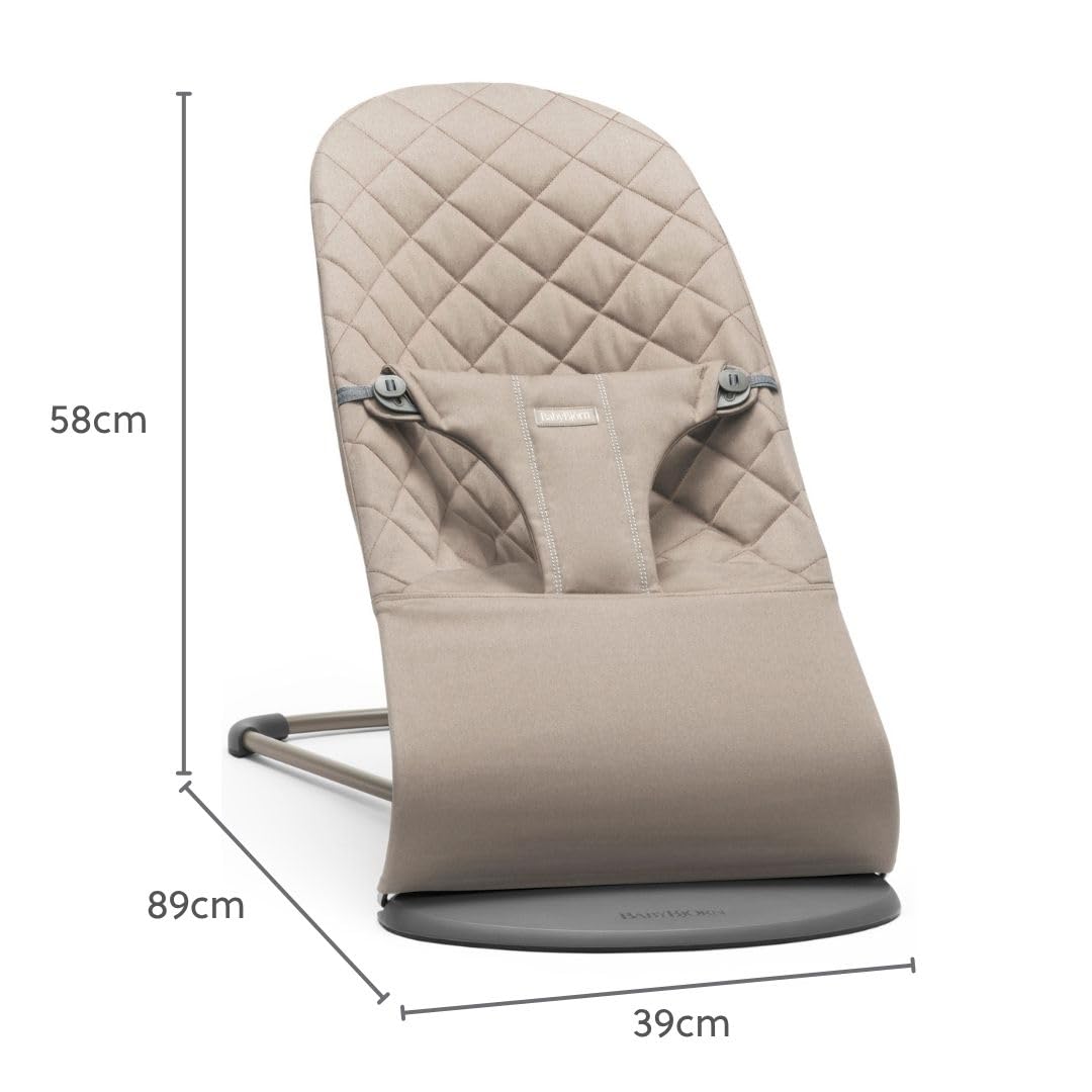 Babywippe Bliss ergonomisch 3,5–13 kg Sandgrau klassische Steppung natürliches Schaukeln 0–2 Jahre Stoff