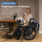 Faltbarer Rollstuhl, leicht mit 18,6 kg und 32 cm Faltbreite, Sitzbreite 46 cm, bis 136 kg, pannensichere PU-Reifen