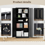 Aktenschrank abschließbar mit 2 Türen und 4 verstellbaren Einlegeböden, Stahlschrank 170x78x39 cm in Schwarz