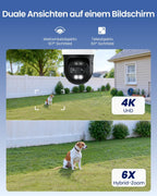 4K PTZ Überwachungskamera Außen mit Auto-Tracking, 6-fachem Hybrid-Zoom und Dual-Band Wi-Fi 6 für 360° Rundumsicht