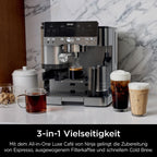 3-in-1-Kaffeemaschine mit Mahlwerk und Milchaufschäumer, Espresso-, Cold-Brew- und Filterkaffee, 1,5 L, Silber
