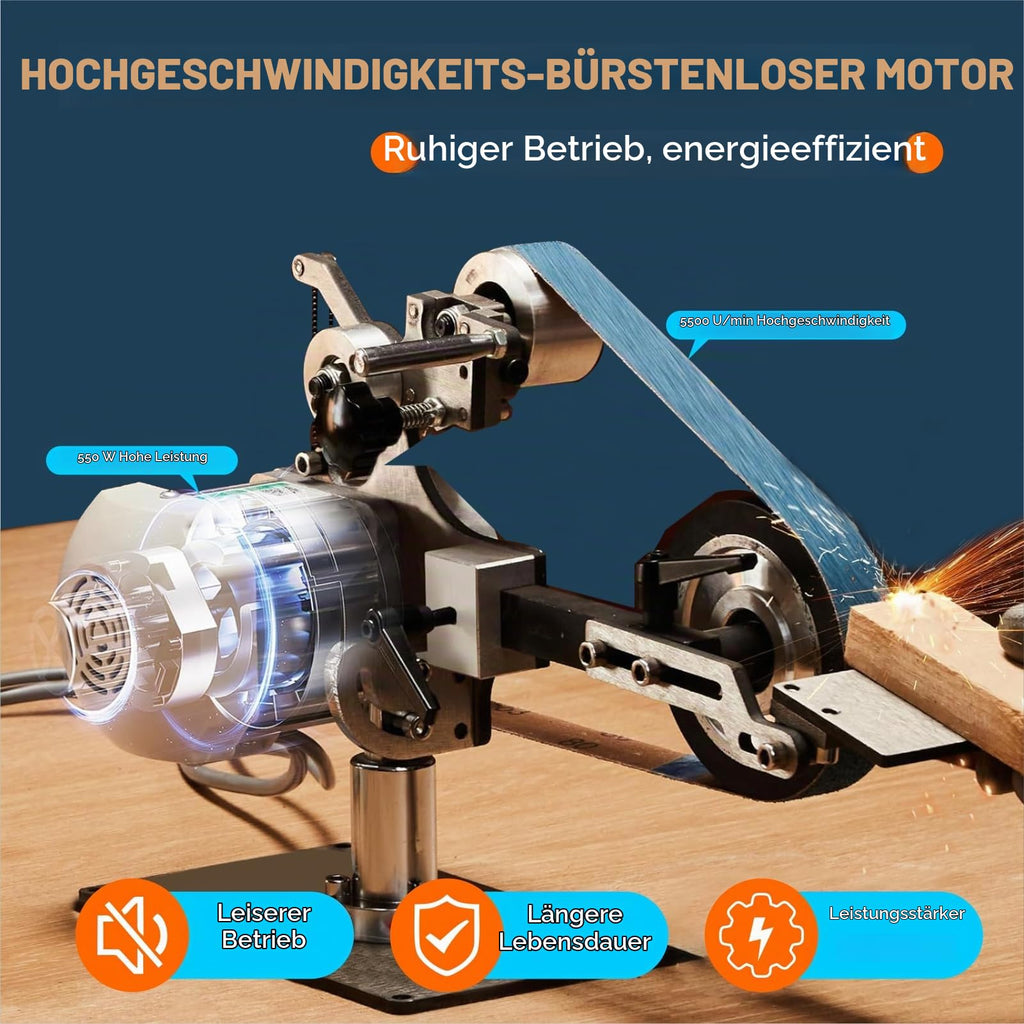 Bandschleifer 550 W mit 3 Schleifbändern 76,2 x 2,5 cm, Körnung 100/180/240, für Metall und Holz, Modell JLD10-8