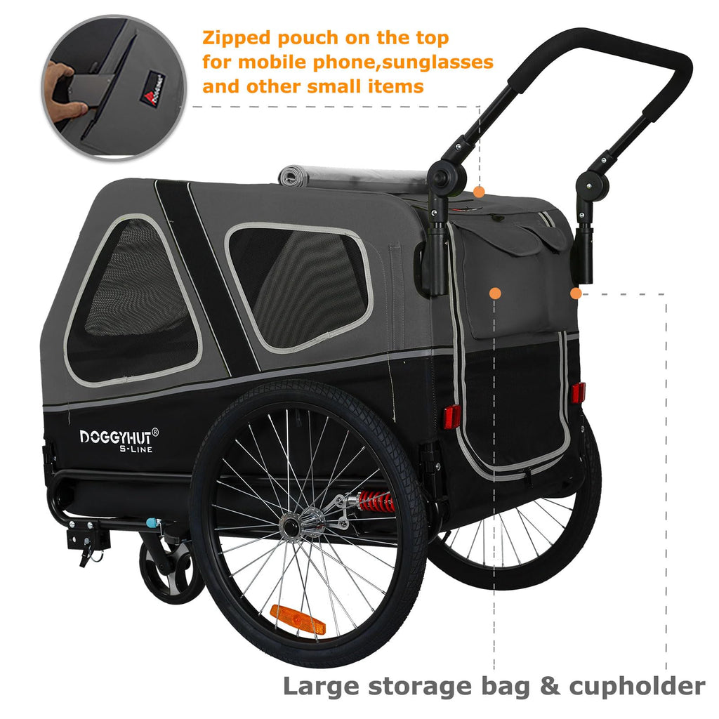 Hundeanhänger & Hundebuggy S-Line XL mit Federung, 2 in 1 Fahrradanhänger und Jogger bis 45 kg