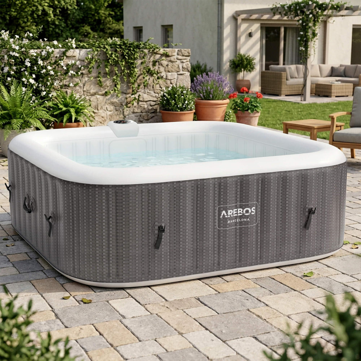 Whirlpool Spa für 6 Personen, 185 x 185 cm, 2400 W mit 130 Luftdüsen und Thermoabdeckung
