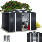 Metall Gerätehaus 260 x 205 x 180 cm mit Fundament Satteldach Schiebetür Belüftungsöffnungen 4 Haken