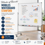 Mobiles Whiteboard Magnettafel 120 x 180 cm mit Ständer und Rollen, doppelseitig drehbar, magnetisch und beschreibbar mit Stifteablage