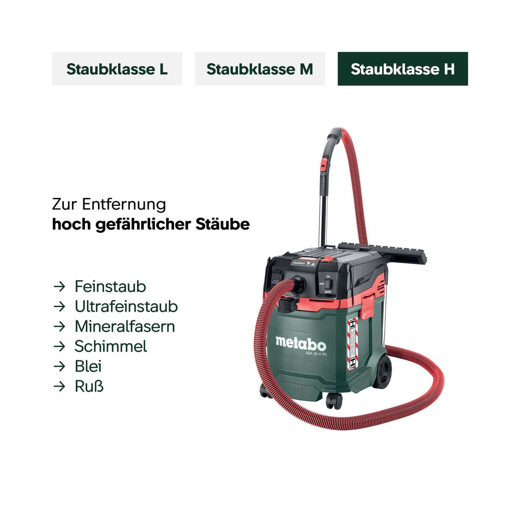 Nass-Trockensauger Staubklasse H ASA 30 H PC mit 1200 W, 8 m Kabel und Antistatik-Saugschlauch Quick