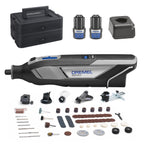 Akku-Multitool 12V 2Ah mit 2 Akkus, 5 Aufsätzen und 65 Zubehören in Dremel Box zum Schneiden, Gravieren, Schleifen und Polieren