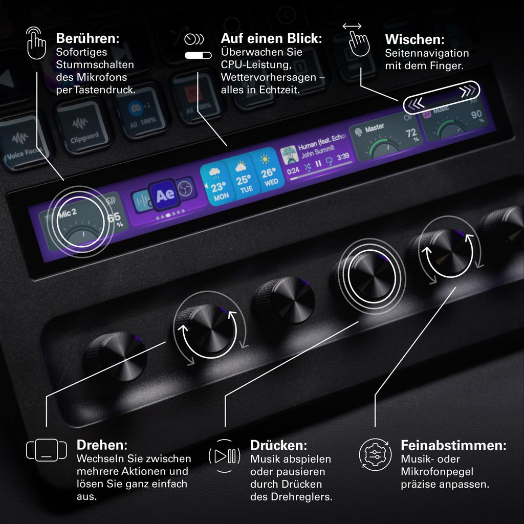 Stream Deck + XL Kontrollplattform mit Touch-Leiste, 36 Makrotasten und 6 multifunktionalen Drehreglern