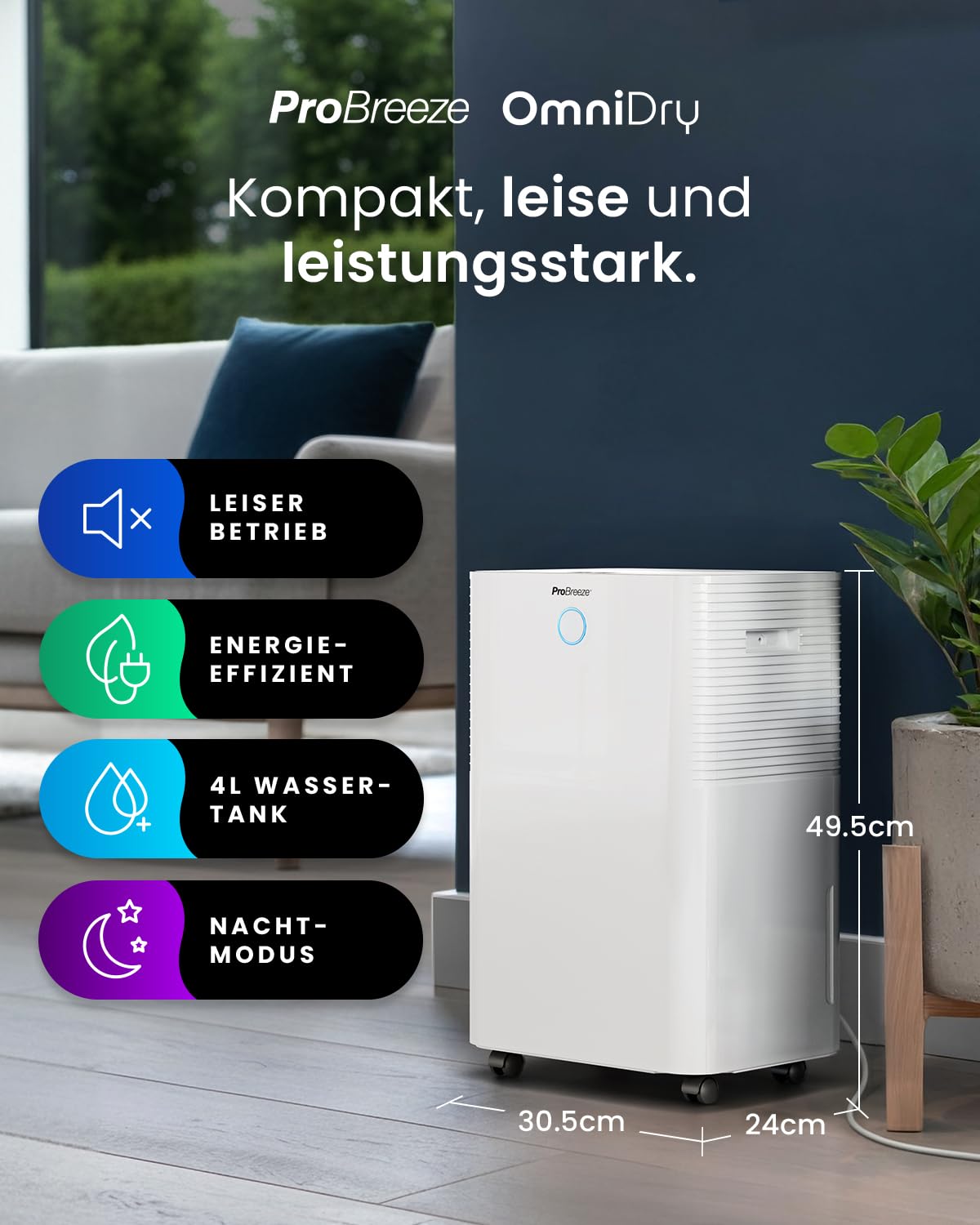 Luftentfeuchter mit WLAN & App, 20 L in 24 h, Wäschemodus, Feuchtigkeitssensor und 4 L Tank, Modell PB-D-24-WF