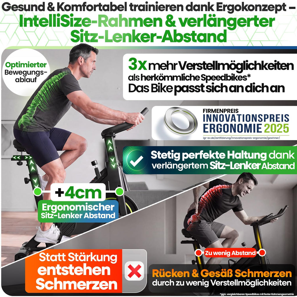 Heimtrainer Fahrrad bis 200 kg belastbar mit App, verstellbarem Sitz und Magnetbremse