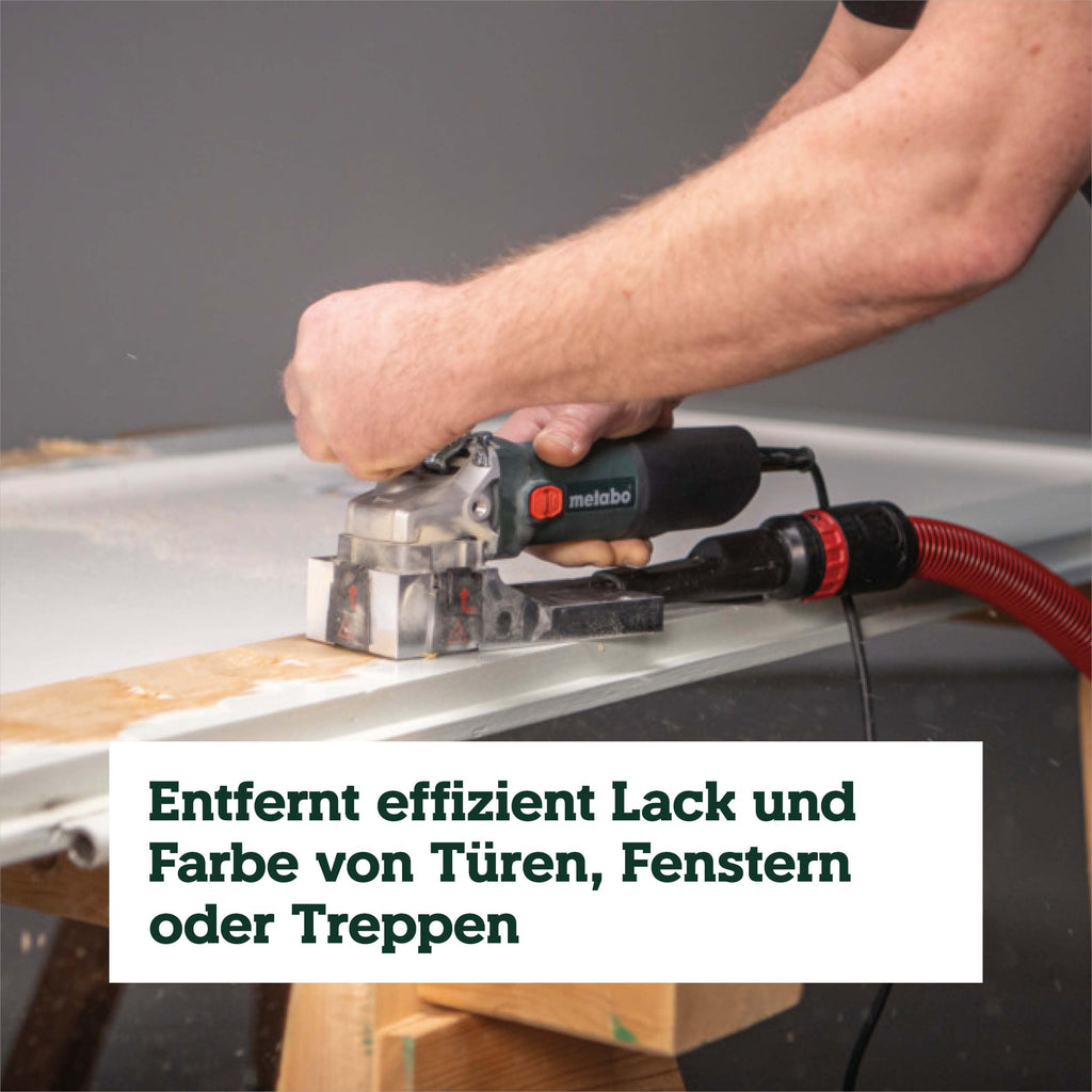 Lackfräse zum Entfernen von Farben und Lacken, 850 W, 4 m Kabel, mit 4 Hartmetallklingen und metaBOX 145