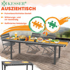 Ausziehbarer Gartentisch 180 bis 240 x 90 cm für 6 bis 8 Personen mit Stahlgestell und HDPE-Tischplatte