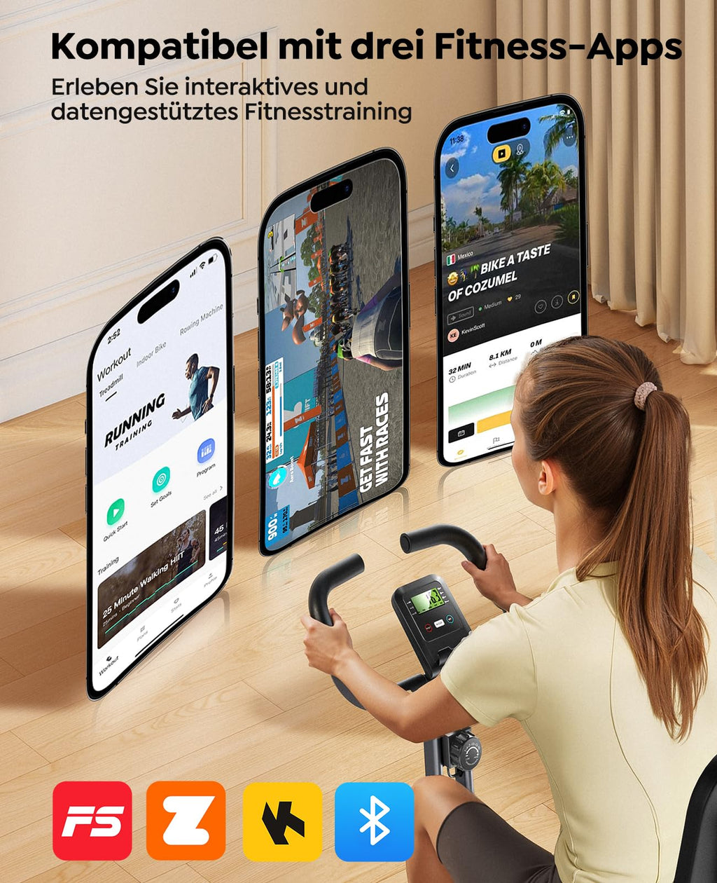 Klappbarer Heimtrainer mit 5-in-1-Training, 16 Magnetwiderstandsstufen und App-Kompatibilität, bis 140 kg