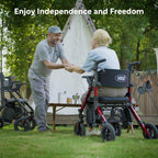 2-in-1 Rollstuhl Rollator faltbar aus Aluminium mit Sitz und Outdoor-Gummireifen, roter Gehwagen bis 136 kg