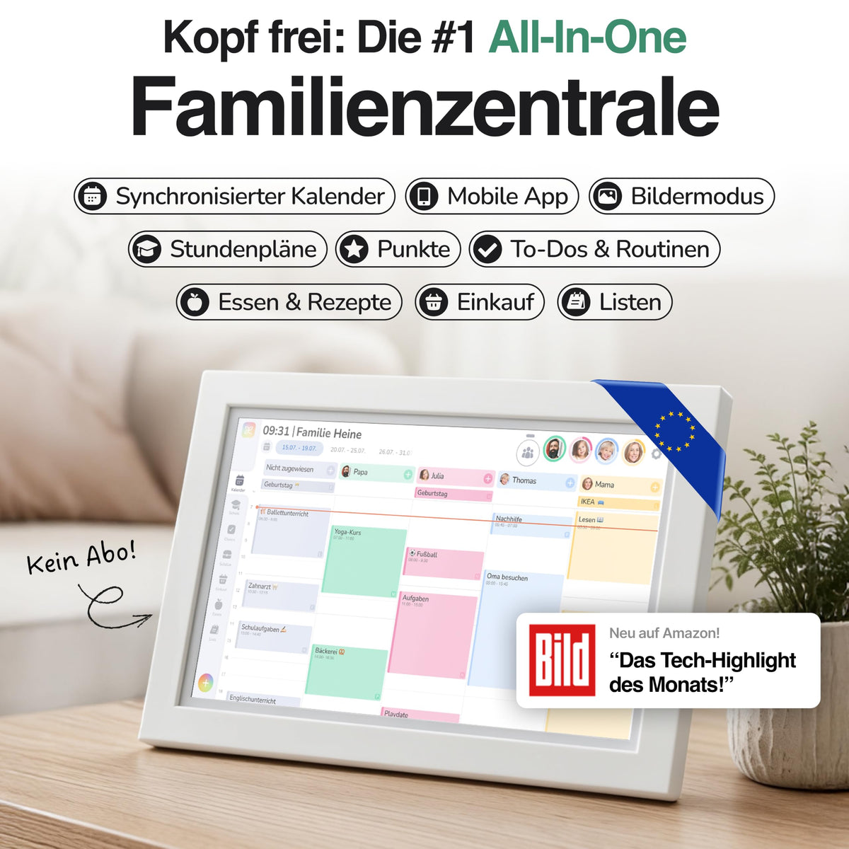 Digitaler Familienkalender 15,6"""" mit FHD Touchscreen und App für iOS und Android, Wandkalender zur Familienorganisation
