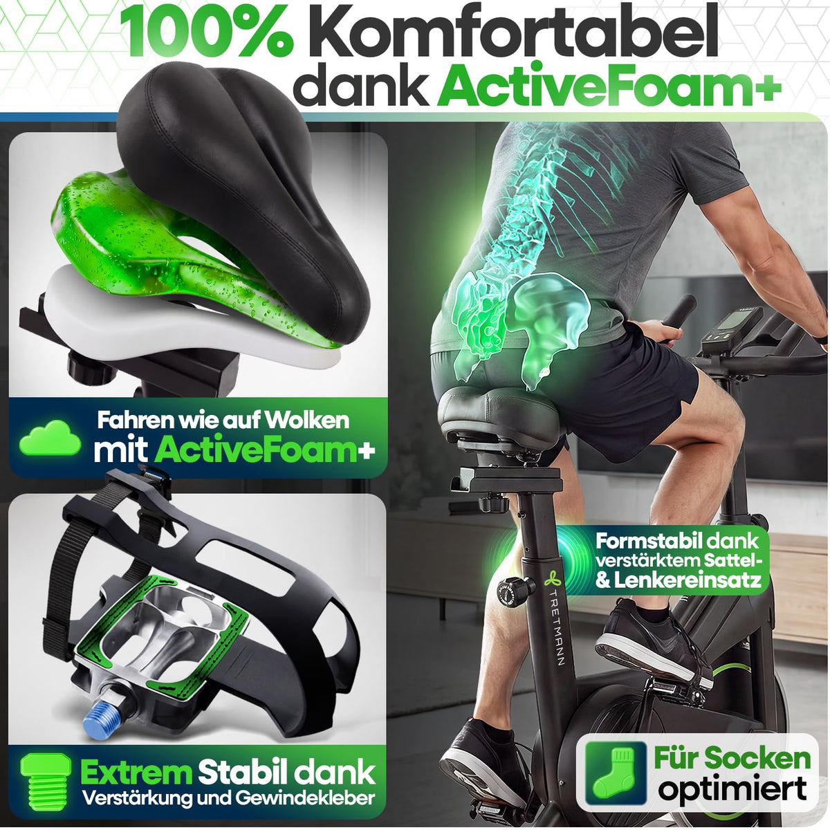 Heimtrainer Fahrrad bis 200 kg belastbar mit App, verstellbarem Sitz und Magnetbremse