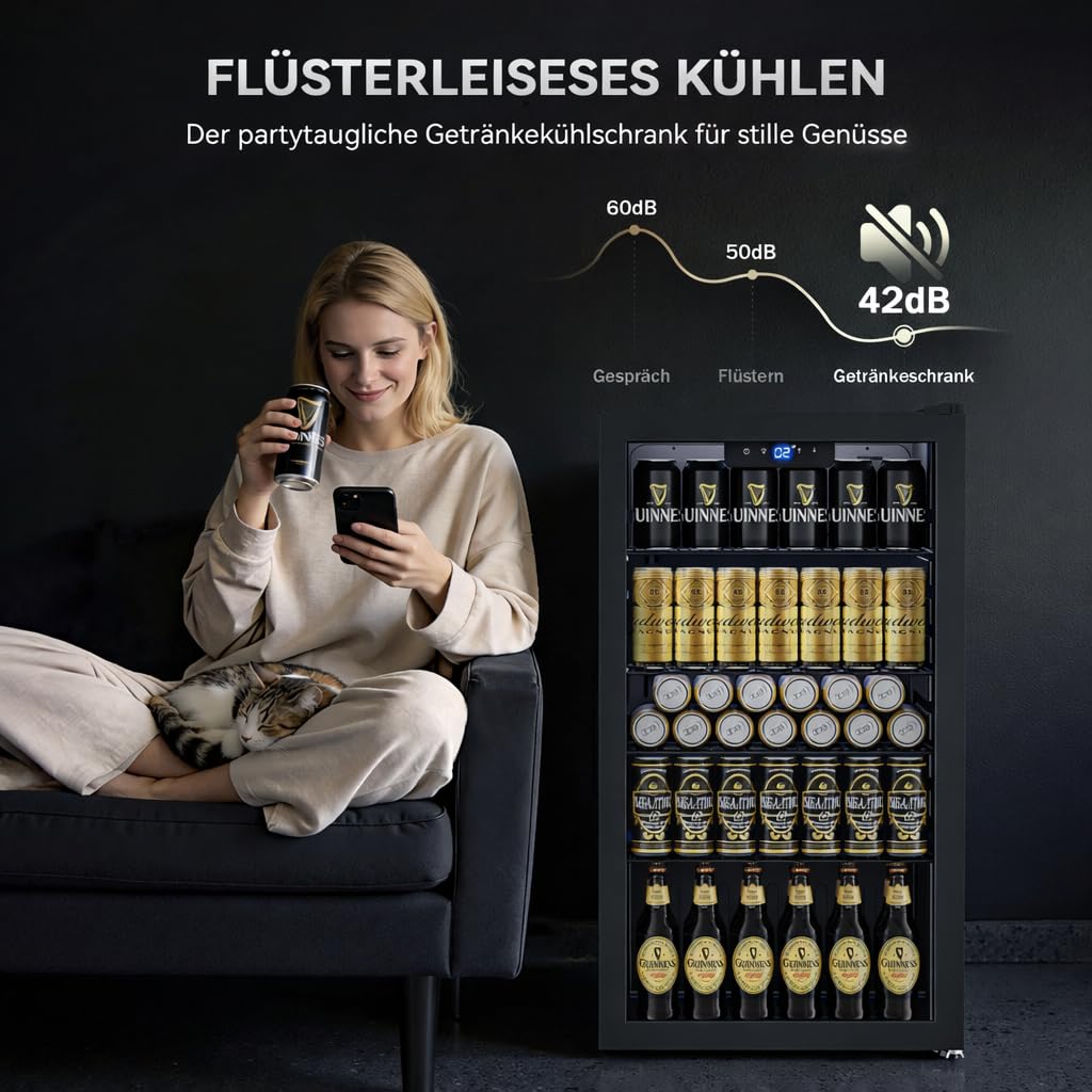 Getränkekühlschrank 86 L freistehend mit 4 verstellbaren Ablagen digitaler Temperaturregelung 1–18 °C LED-Beleuchtung und Frostfrei