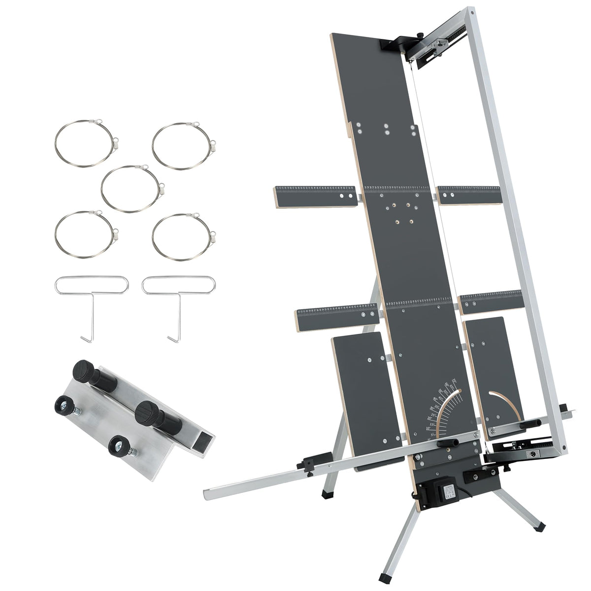 Styroporschneider 200 Watt, 1300 mm freistehend, Komplettset mit 5 Schneidedrähten, Gerüsthalteblech und 2 Federgriffen