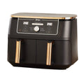 Heißluftfritteuse 9,5 L mit 2 Fächern und 6-in-1-Funktionen Dual Zone Airfryer mit Silikonzange Antihaftbeschichtung