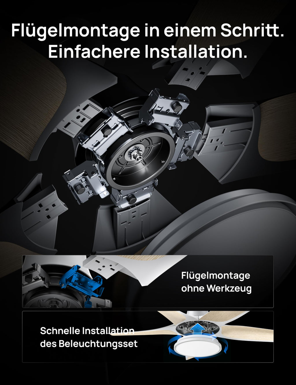Deckenventilator mit Licht 132 cm dimmbare LED RGB-Ambientlicht DC-Motor App- und Alexa-Steuerung
