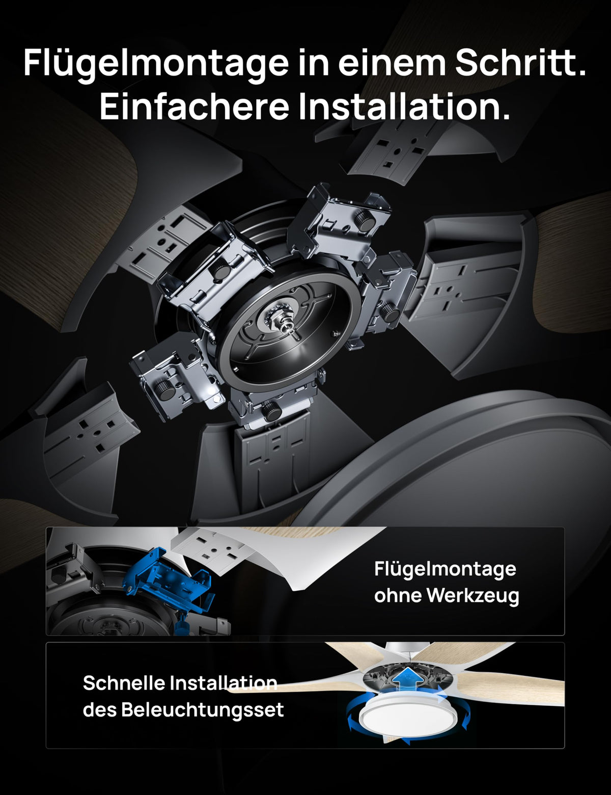 Deckenventilator mit Licht 132 cm dimmbare LED RGB-Ambientlicht DC-Motor App- und Alexa-Steuerung