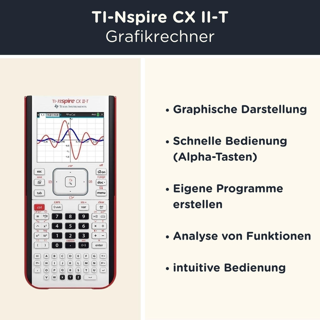 Grafikrechner TI-Nspire CX II-T mit Schutztasche in Schwarz, batteriebetrieben mit Farbdisplay