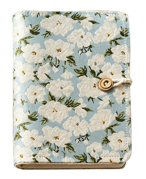 A6/A5 White Camellia Planer 6-Ring Ordner Notizbuch, Nachfüllbar, Handgemacht, 80 Blatt, Blanko/Gitter/Linie/Kraft